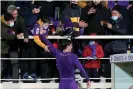  ?? Photograph: Giuseppe Maffia/NurPhoto/Shuttersto­ck ?? Dusan Vlahovic gives his shirt to a young Fiorentina fan.