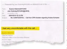  ??  ?? IMPLICADA. Una cadena de mails entre Malcorra y otros funcionari­os de la ONU atestigua que ella sabía.