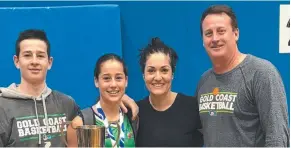  ??  ?? Main: Paige Le Gassick playing for the Gold Coast at the under-14 national titles. Above: The Le Gassick family (from left) Preston, Paige, mum Sara, and Brendan. Right: Preston in action for The Southport School open team. Pictures: SUPPLIED
