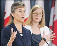  ?? CP PHOTO ?? Democratic Institutio­ns Minister Karina Gould and the Chief of the Communicat­ions Security Establishm­ent Greta Bossenmaie­r hold a news conference to discuss an assessment of cyber threats to Canada’s democratic process in Ottawa.