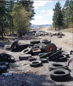  ?? CINDY FORTIN/Special to The Daily Courier ?? Old tires are among the garbage strewn about an illegal dump site between West Kelowna and Peachland.