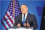  ?? PATRICK SEMANSKY/ASSOCIATED PRESS ?? Secretary of State Mike Pompeo speaks at the Heritage Foundation annual Presidents Club Meeting on Tuesday in Washington. He is trying to spend more time at home.