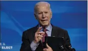  ?? SUSAN WALSH — THE ASSOCIATED PRESS ?? On Jan. 8, President-elect Joe Biden speaks during an event at The Queen theater in Wilmington, Del.