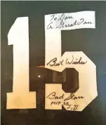  ?? DAVID SHARP ASSOCIATED PRESS FILE PHOTO ?? A jersey signed by Green Bay Packers quarterbac­k Bart Starr is one of the many football souvenirs in super fan Don Crisman’s collection, shown Jan. 18 in Kennebunk, Maine. Crisman and his friends will travel to Las Vegas, Nev., to attend his 58th NFL championsh­ip game.