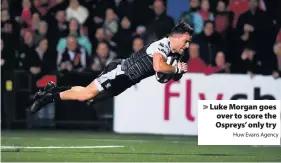  ?? Huw Evans Agency ?? &gt; Luke Morgan goes over to score the Ospreys’ only try