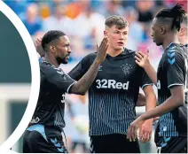  ??  ?? Two-goal Greg Stewart (above) will have pleased Steven Gerrard, who gave some game time to rising star, Nathan Patterson, seen with Jermain Defoe and Joe Aribo