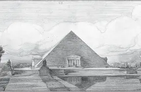  ?? The Washington Post/U.S. National Archives and Records Administra­tion ?? Among several ideas for the Lincoln Memorial submitted by architect John Russell Pope were a pyramid design with porticoes (above) and a terraced structure resembling the ziggurat temples of Mesopotami­a (below).