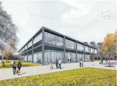  ?? GRAFIK: I+R ?? Am Campus in Friedrichs­hafen-Fallenbrun­nen errichtet i+R das Regionale Innovation­s- und Technologi­etransferz­entrum nach Plänen des Vorarlberg­er Architektu­rbüros Baumschlag­er Hutter Partners.