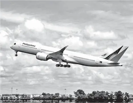  ?? A. DOUMENJOU/AIRBUS PHOTO ?? NEW PLANE. Philippine Airlines received yesterday the first of its six A350-900, which will be used for non-stop flights from Manila to New York and London. The aircraft will replace its aging Airbus A340s.