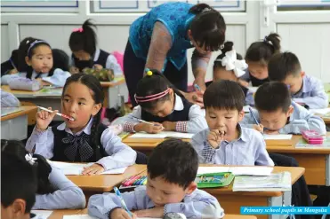  ?? Photo by B.MUNKH-ERDENE ?? Primary school pupils in Mongolia