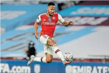  ?? Picture: JUSTIN TALLIS/GETTY IMAGES ?? TOP STRIKER: Pierre-Emerick Aubameyang of Arsenal controls the ball during the FA Cup semifinal against Manchester City at Wembley Stadium in London on Saturday
