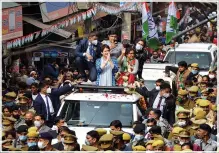  ?? (AP Photo) ?? Priyanka Gandhi, congress party general secretary in charge of Uttar Pradesh, campaigns Friday for the upcoming assembly elections in Ghaziabad, India.