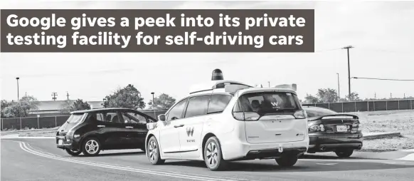  ??  ?? A Waymo minivan, outfitted with self-driving sensors, brakes suddenly for a black car that has backed out of a driveway without looking. WAYMO