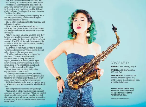  ?? COURTESY OF IRENE CHANG ?? Jazz musician Grace Kelly will return to Albuquerqu­e for a performanc­e at the ABQ BioPark Zoo.