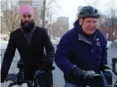  ?? TVO ?? Then NDP MPP Jagmeet Singh and Doug Ford went for a bicycle ride on Toronto’s streets in an episode of TVO’s Political Blind Date.