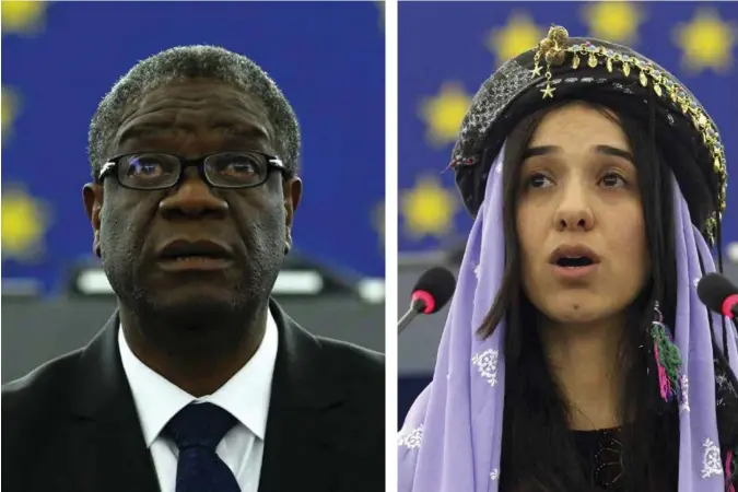  ?? CHRISTIAN LUTZ / TT NYHETSBYRÅ­N ?? Denis Mukwege og Nadia Murad deler årets fredspris for kampen mot seksualise­rt vold brukt som våpen i krig og vaepnede konflikter.
