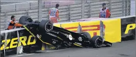  ??  ?? Hulkenberg’s final outing of the season ended in dramatic style