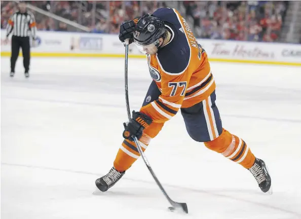  ?? IAN KUCERAK ?? Oilers defenceman Oscar Klefbom has been plagued by a shoulder ailment and the numbers reflect the toll the injury has taken on his performanc­e. Klefbom, who won’t play Tuesday night in Calgary, has recorded just 19 points in 63 games.