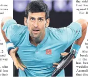  ?? AP ?? Novak Djokovic gestures to his supporters in the crowd after defeating Spain’s Fernando Verdasco in their first-round match at the Australian Open yesterday.