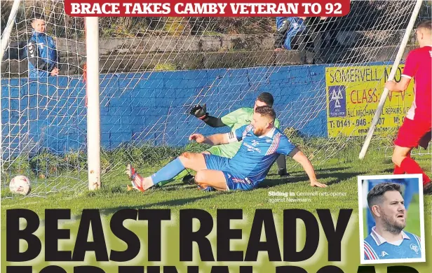  ?? ?? Sliding in Gemmell nets opener against Newmains