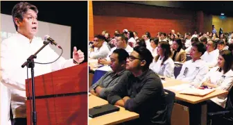  ?? (PNA FOTOS) ?? FOOD SECURITY. Sen. Francis Pangilinan (left), chair of the Senate committee on agricultur­e, delivers his keynote address on “The State of Food Security in the Philippine­s” during the celebratio­n of the 20th anniversar­y of the country’s top culinary...