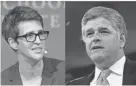  ?? AP ?? Rachel Maddow, host of “The Rachel Maddow Show,” and Sean Hannity of Fox News represente­d different takes on the issuing of special counsel Robert Mueller’s report.
