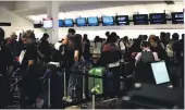  ?? LAWRENCE SMITH/STUFF ?? Passengers bumped from the Latam flight, due to continue on to Chile, wait in line at Auckland airport.