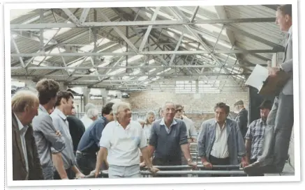  ??  ?? Stride and Son auctioneer Derek Bowerman leading a sheep sale on May 23, 1990