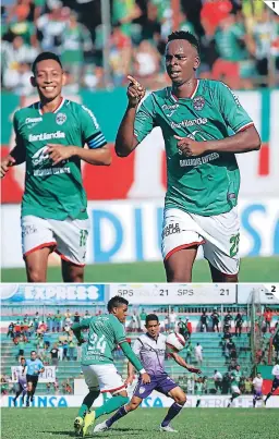  ?? FOTOS: EL HERALDO ?? (1) En el 45+2, por medio de un tiro libre, Bryan Johnson estableció el 2-0 en favor del equipo de Héctor Vargas. (2) Yaudel Lahera fue importante en el juego aéreo del Verde.