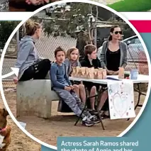  ??  ?? Actress Sarah Ramos shared the photo of Angie and her kids raising money for a dog shelter in LA.