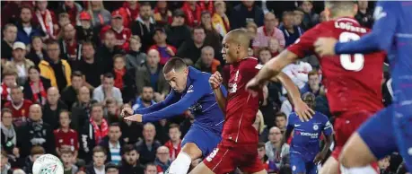  ??  ?? Eden Hazard scored a late winner for Chelsea against Liverpool last night at Anfield