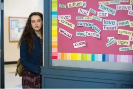  ?? Associated Press ?? Katherine Langford is seen in the Netflx series, “13 Reasons Why.” The show, about a teenager who commits suicide, has triggered criticism from some mental health advocates that it romanticiz­es suicide and even promoted many schools across the country...