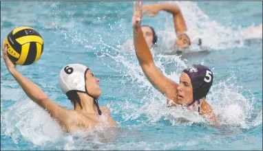  ?? PHOTOS BY DAVID WITTE/NEWS SENTINEL ?? Above: Tokay's Connor Means (5) gets a hand in the face of West's Tore Incorvaia during Tokay's 10-4 victory over West on Thursday at Tokay High. Below left: Tokay's Raegan Hauschildt (15) passes over a West defender during Tokay's 9-2 victory on...