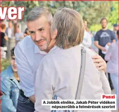  ??  ?? Puszi A Jobbik elnöke, Jakab Péter vidéken
népszerűbb a felmérések szerint