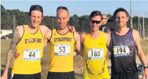  ??  ?? ●●Stockport Harriers’ quartet Alec Francis, Michael Sawrey, Jack Morris and Patrick Martin at the Sale Sizzler