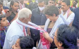  ??  ?? Congress leader Priyanka Gandhi Vadra visits the birthplace of Srimanta Sankardeva's primary disciple Sri Madhavdev, in Lakhimpur on Monday.