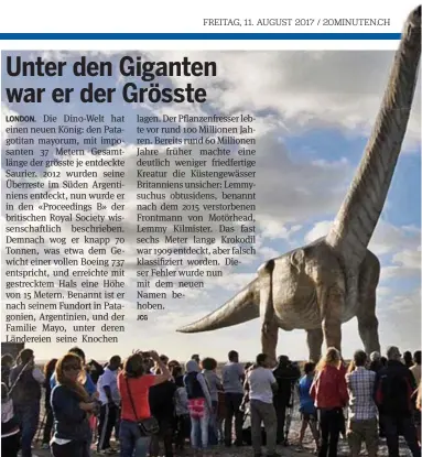  ?? MUSEUM ?? Der Patagotita­n mayorum mass von der Schwanzspi­tze bis zur Schnauze beeindruck­ende 37 Meter.