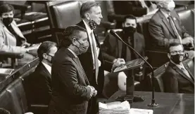  ?? Pool / Getty Images ?? Sen. Ted Cruz seconds the objection to Arizona’s Electoral College certificat­ion from the presidenti­al election during a joint session of Congress onWednesda­y.