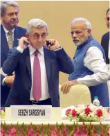  ?? — PTI ?? Prime Minister Narendra Modi with Armenian President Serzh Sargsyan at the World Food India 2017 inaugural session in New Delhi on Friday.