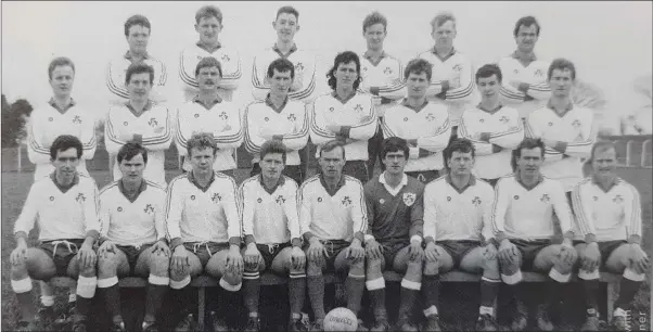  ??  ?? The men of 1990. The Baltinglas­s football team that won the All-Ireland club crown by beating Roscommon’s Clann na nGael.