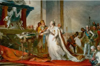  ?? ?? Catherine la Grande déposant les trophées turcs devant le tombeau de Pierre le Grand, de Andreas Hüne (1758–1813).