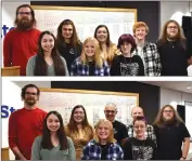  ?? Photo submitted ?? The before (top) and after (bottom) photos of the hair donors involved in the 2023 Penn State Dubois THON hair auction. Before photo, front row left to right: Elise Dufour, Abby Freemer, Marilla Mancuso, back row left to right: Ray Bolling, Gaven Wolfgang, Louise Bennett, Eamon Jamieson, Josh Rishel.