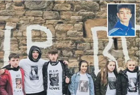  ??  ?? Friends of Taylor Bowe wearing t-shirts in his memory. Inset, Taylor.
