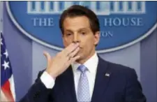  ?? PABLO MARTINEZ MONSIVAIS — THE ASSOCIATED PRESS ?? In this photo, incoming White House communicat­ions director Anthony Scaramucci, right, blowing a kiss after answering questions during the press briefing in the Brady Press Briefing room of the White House in Washington. Scaramucci is out as White...