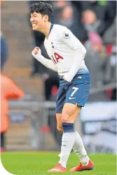  ??  ?? Spurs’ Son Heung-min celebrates his goal