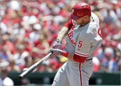  ?? TOM GANNAM — THE ASSOCIATED PRESS ?? Michael Saunders, the $9 Million Man the Phillies signed in January, never was able to get in the kind of groove at the plate that made him a desirable free agent out of Toronto. The veteran outfielder and relief pitcher Jeanmar Gomez were designated...