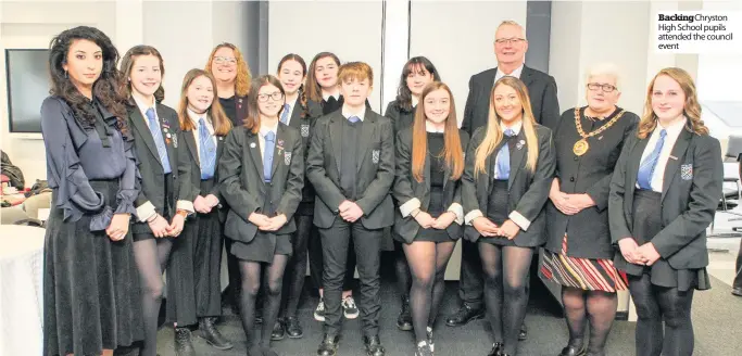  ??  ?? Backing Chryston High School pupils attended the council event