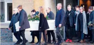  ?? Agence France-presse ?? Family and friends follow the coffin during the funeral of Louisa Vesterager Jespersen at Fonnesbaek Church in Ikast, Denmark, on Saturday.