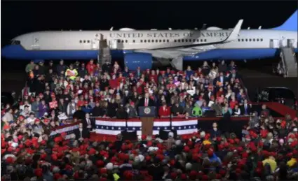  ?? SUSAN WALSH/ASSOCIATED PRESS ?? President Donald Trump speaks at a rally at Central Wisconsin Airport in Mosinee, Wis., Wednesday, Oct. 24, 2018.