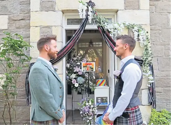  ??  ?? Finlay Wilson and Alan Lambie’s at-home wedding will appear on iPlayer from today on the new show How’s Your Head, Hun.